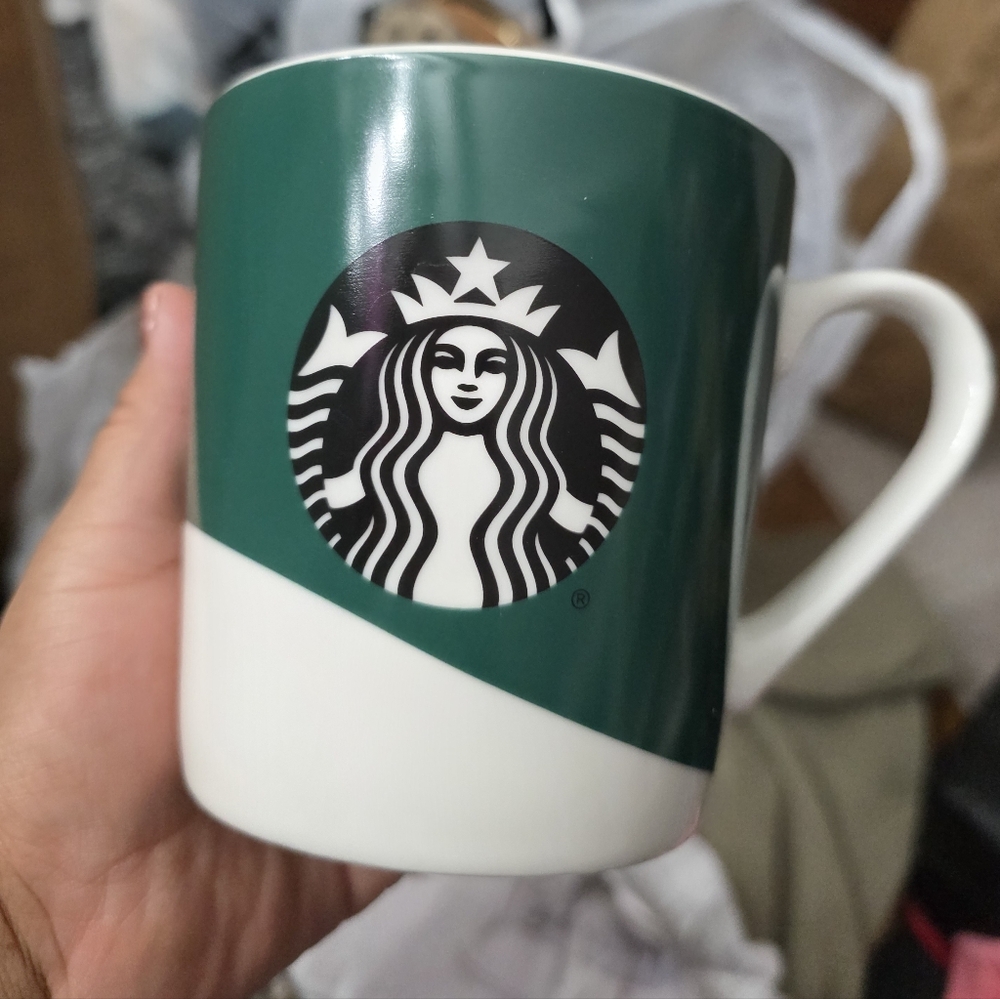 Starbucks Half Green White Mermaid Logo Ceramic Coffee Tea Mug Cup 18 oz - - Picture 2 of 7